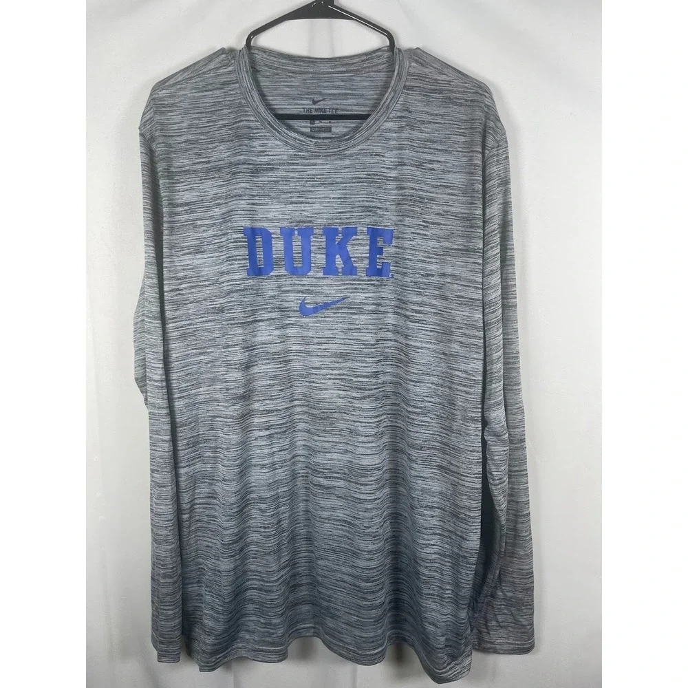 Nike Dri Fit Duke Blue Devils Men's Long Sleeve Shirt Gray Blue Size XL